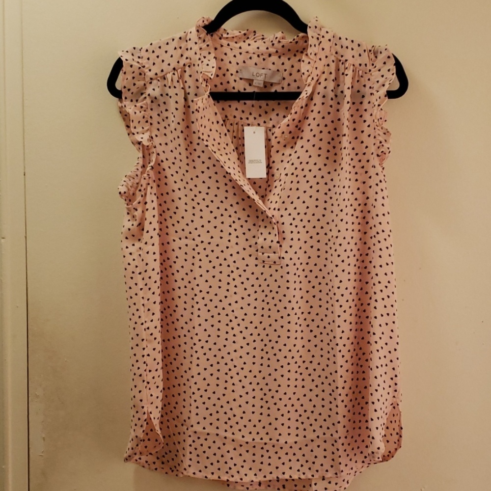 Loft Pink Top with Black Hearts Size M